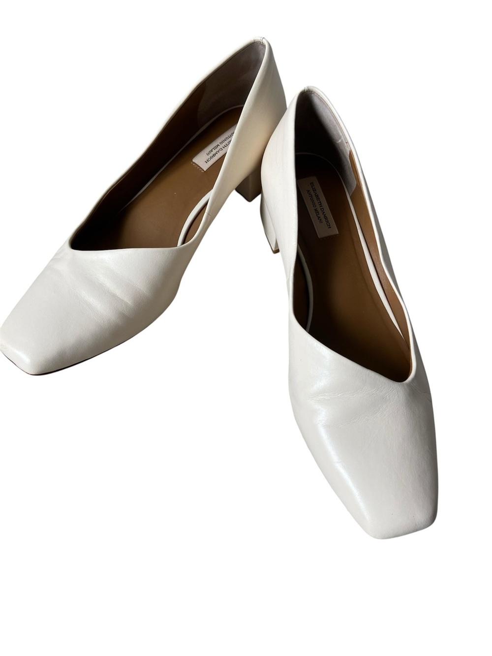 Elizabeth Damrich x Antonio Melani Ivory Square Toe Block Heel Pumps Size 10M